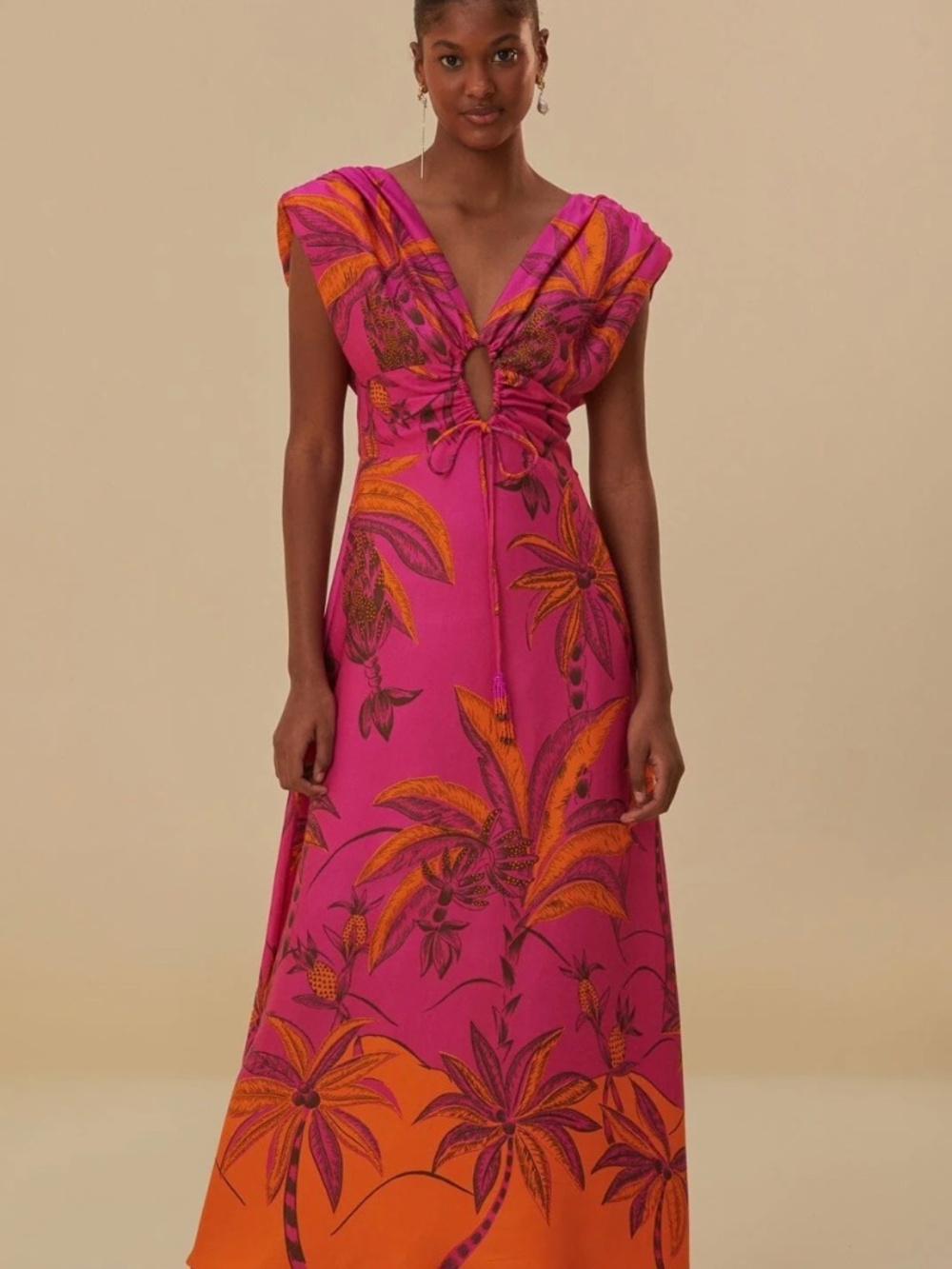 Farm Rio Pink Beach Forest Cutout Maxi Dress XS NWOT - Picture 3 of 11